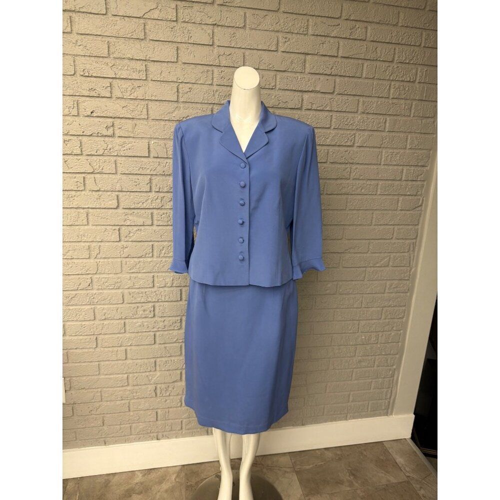 Maggy London Women’s Career Periwinkle Silk 2 PCS Skirt Suit Size 14